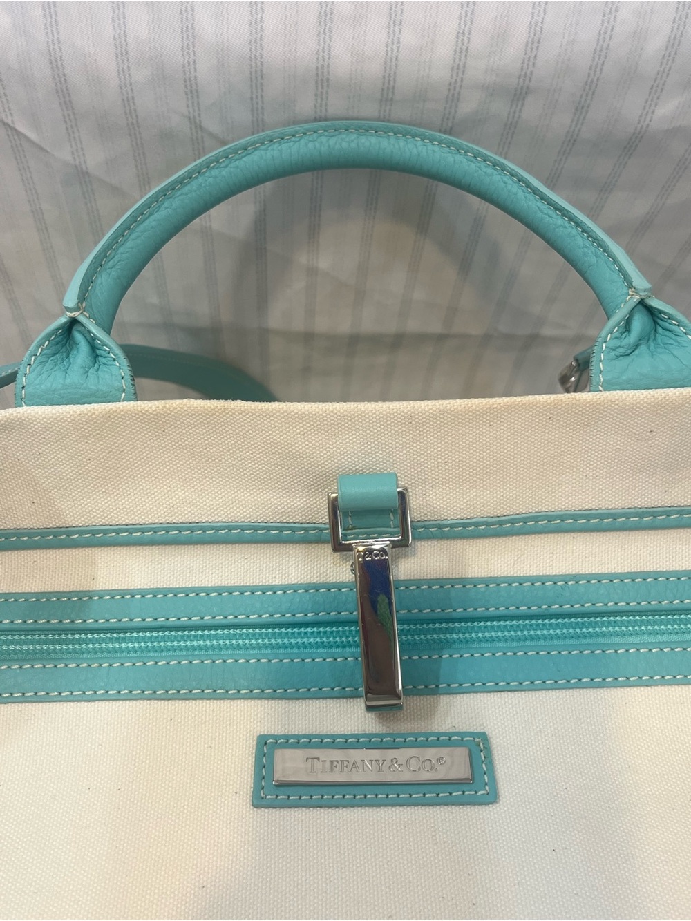 Tiffany & Co. Jitney Cream Canvas Tote with Shoulder Strap - Picture 11 of 14